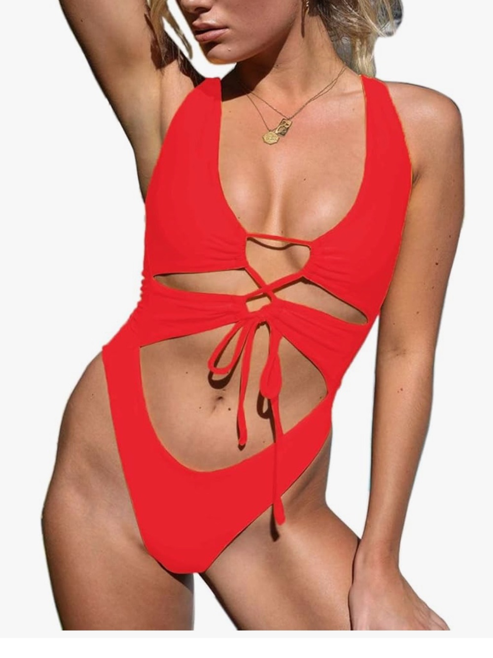 One piece lace up red swimsuit size large